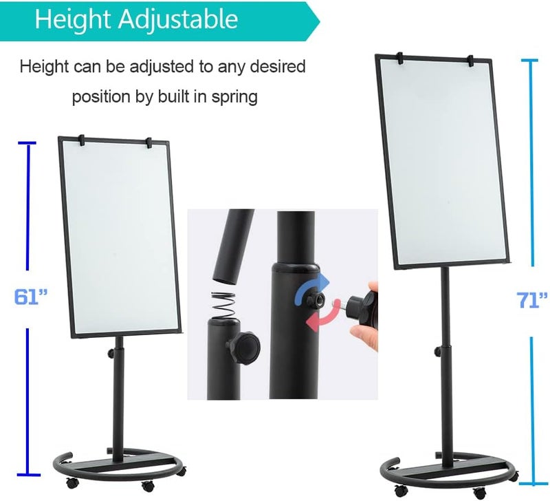 DexBoard Black Mobile Whiteboard on Wheels, 36 x 24 Inch - Rolling Magnetic Dry Erase Easel Board with Flipchart Paper Pad (25 Sheets) - Height Adjustable Standing Board for Modern Office & Studio - Image 2